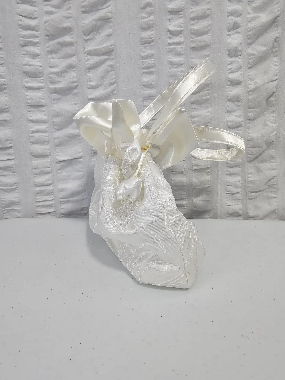Enchanted Bride Satin Bridal Purse Wedding Money Bag White Satin Pearl Lace